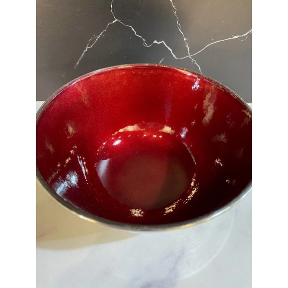 Towle Silversmiths Red Enamel Footed Bowl Silverplated 5001 Vintage - Picture 5 of 5